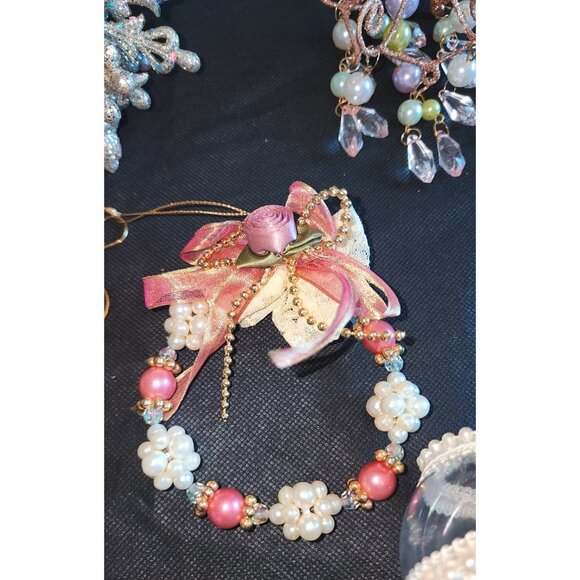 Vintage Pearlized Glass Crystal Christmas Ornaments Set - Picture 2 of 9